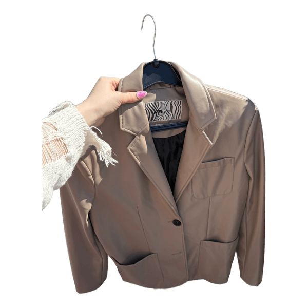 Beige faux leather blazer