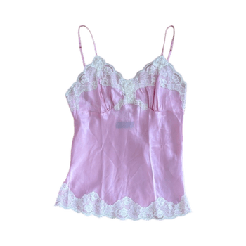 Pink lace trimmed silk camisole