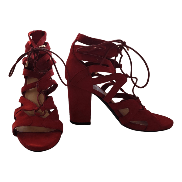 Red block heel sandals