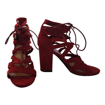 Red block heel sandals