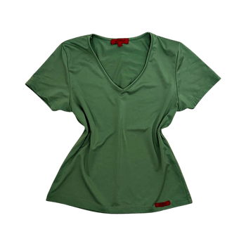 Green v-neck t-shirt