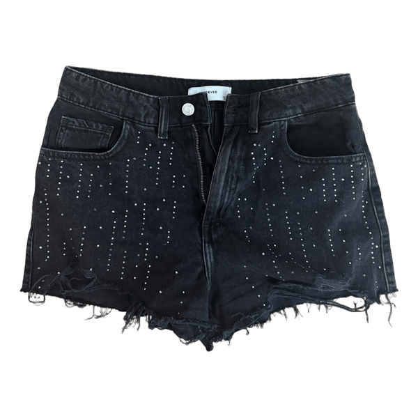 Black embellished denim shorts
