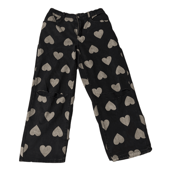 Black heart print jeans