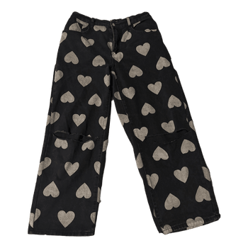 Black heart print jeans