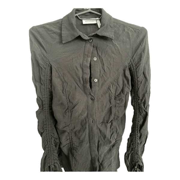Black ruched button-down shirt