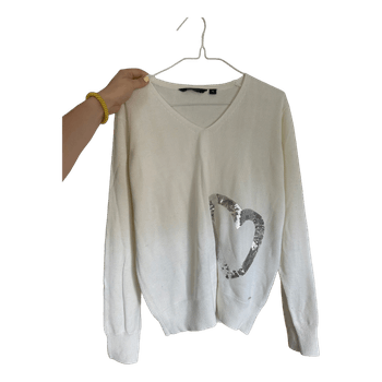 White sequin heart sweater