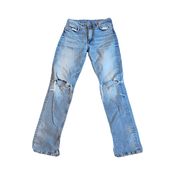 ZARA Distressed Blue Jeans – Ripped Knees – Y2K Streetwear (check measurements)