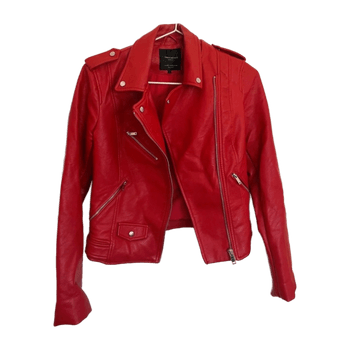 Red faux leather jacket