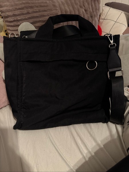 Black nylon tote bag
