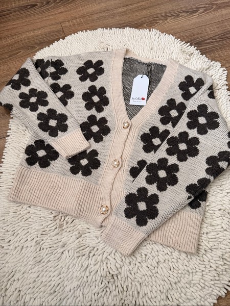 Beige floral knit cardigan