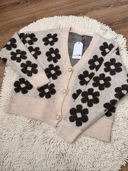 Beige floral knit cardigan