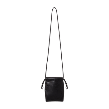 Black leather drawstring pouch