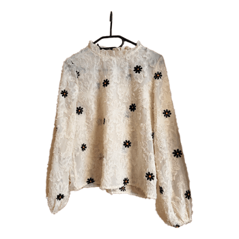 White floral textured blouse