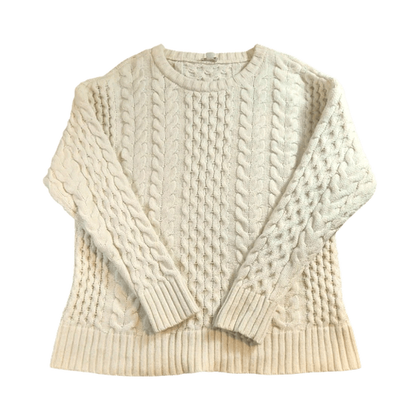 J. Jill Lambswool Blend Cable Knit Sweater - Cream - L