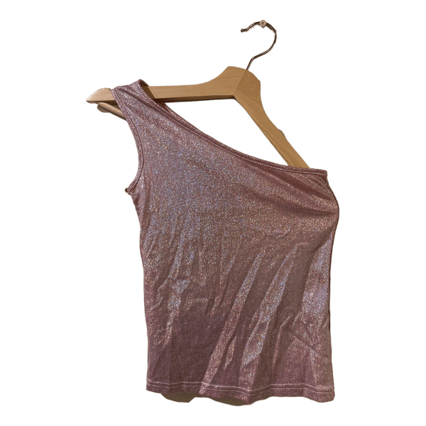 Pink glitter one-shoulder top