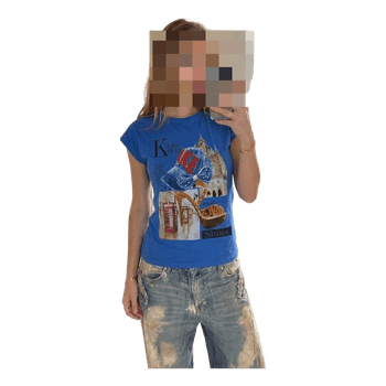 Blue Y2K blouse with sequins Mcbling graphic rhinestone tee
