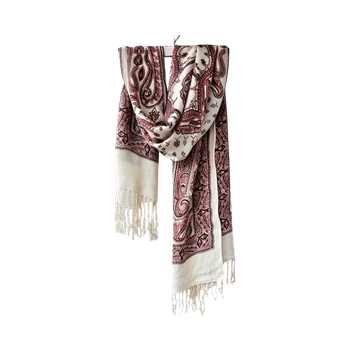 Ecru burgundy patterned scarf