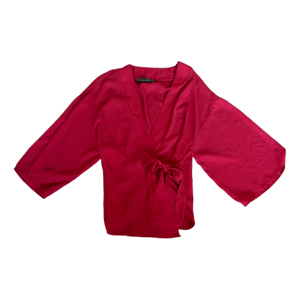 Red kimono wrap blouse
