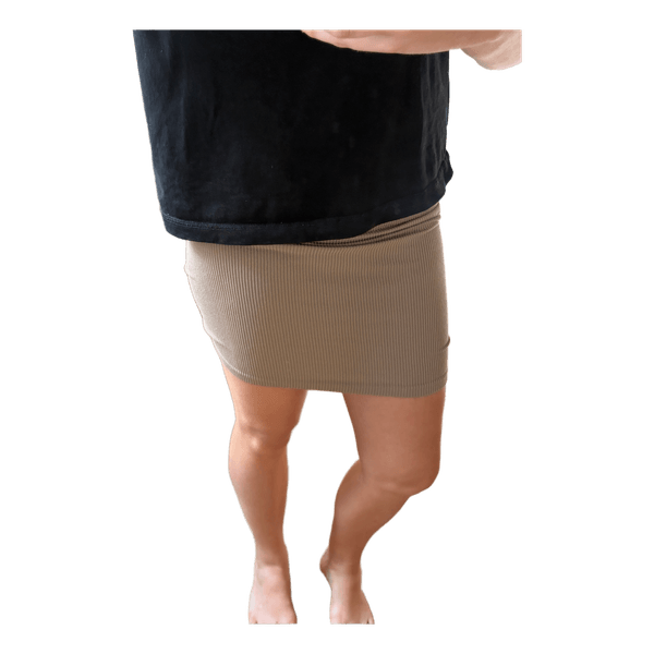 Beige ribstrikket mininederdel