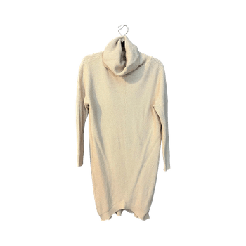 Beige Ribbed Knit Turtleneck Dress