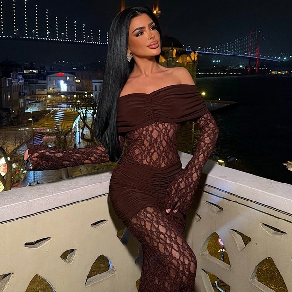 Brown Lace Long Dress