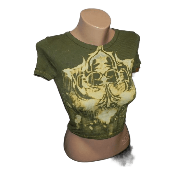 Green graphic crop top