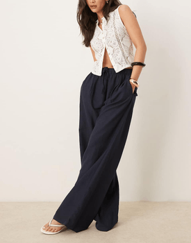 Linen look drawstring trousers