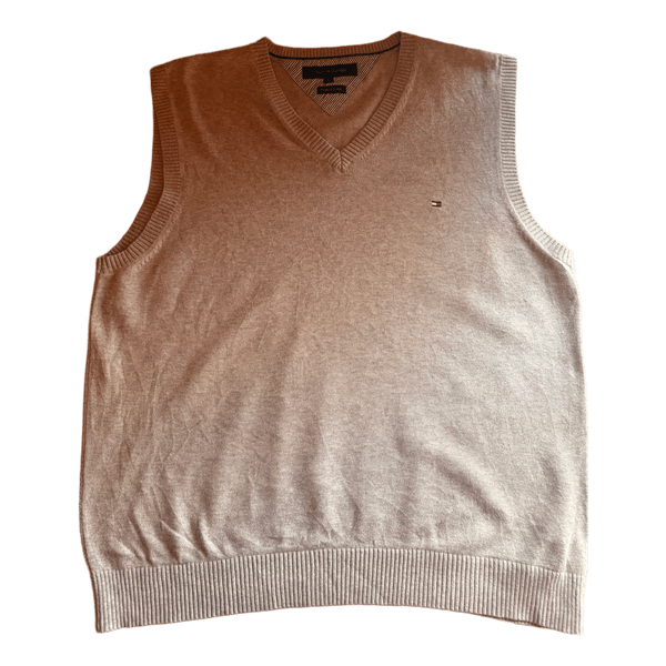Tommy Hilfiger Men's V-Neck Knit Sweater Vest Beige Stone Cotton L