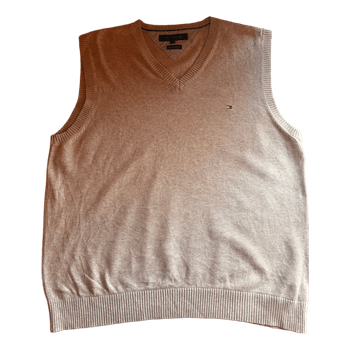 Tommy Hilfiger Men's V-Neck Knit Sweater Vest Beige Stone Cotton L