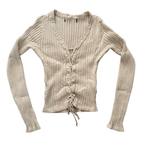 Beige ribbed knit top