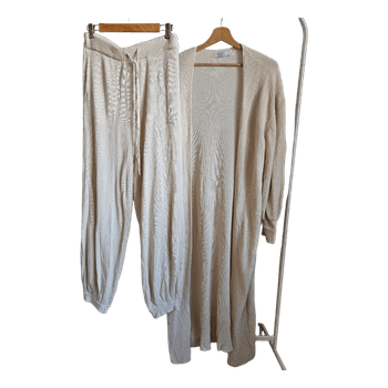 fp beach free people knit set cardigan pants coastal scandi capsule quiet luxury lounge relaxed