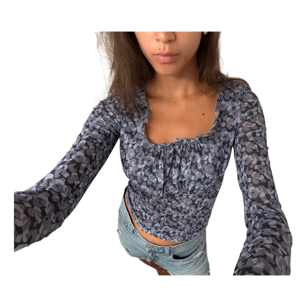Blue patterned mesh top