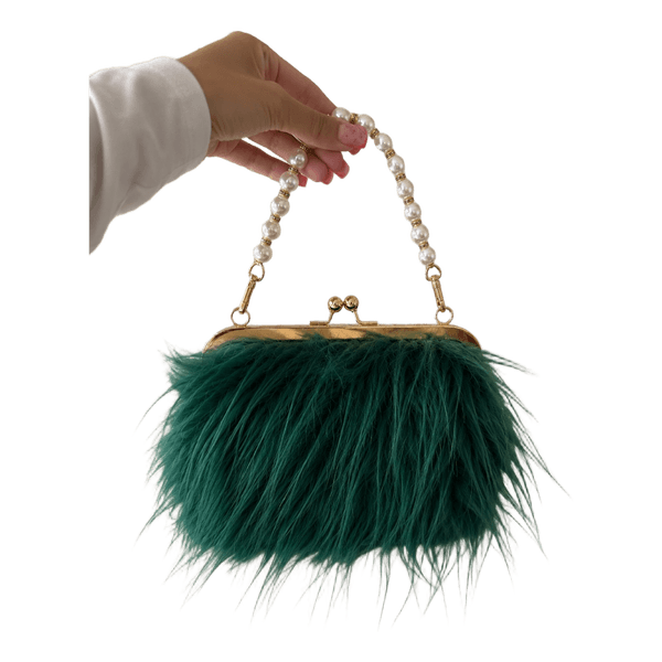 Green faux fur clutch