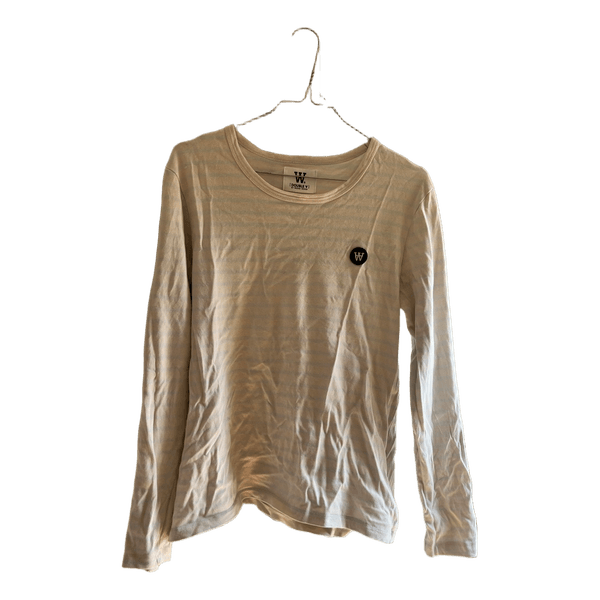 Beige og lyseblå stribet langærmet top