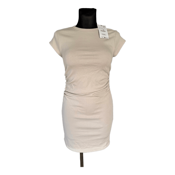 Beige ribbed mini dress