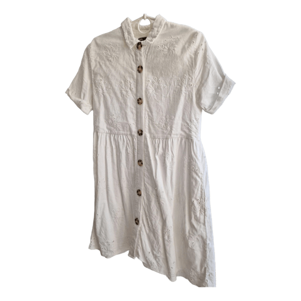 Zara white embroidered shirt dress
