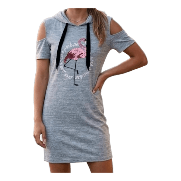 Grey "FB Sister" Hoodie Dress with Flamingo (XL)