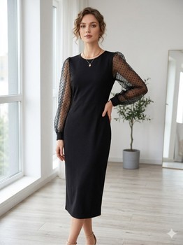 Black dress with mesh sleeves