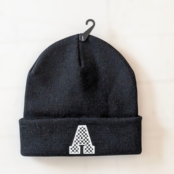 Black knitted beanie hat