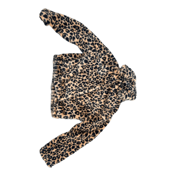 Leopardmønstret imiteret pelsjakke
