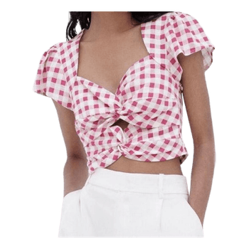 ZARA Pink Gingham Crop Top / Cottagecore Romantic Summer Blouse / Size S 🌸