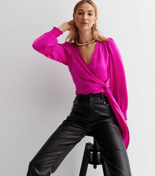 Pink long sleeve wrap top
