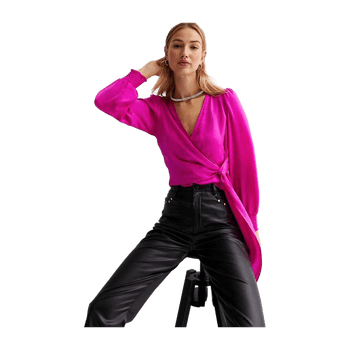 Pink long sleeve wrap top