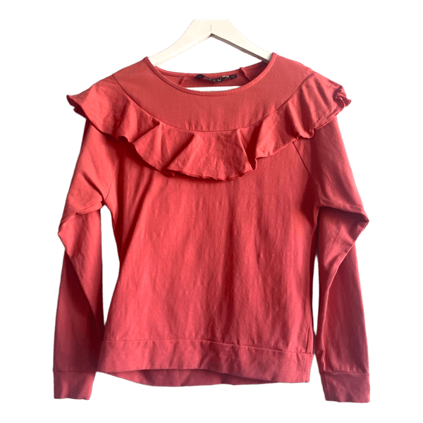 Nosh Organic Cotton Ruffle Blouse XS Peach Long Sleeve Scandinavian Minimalist