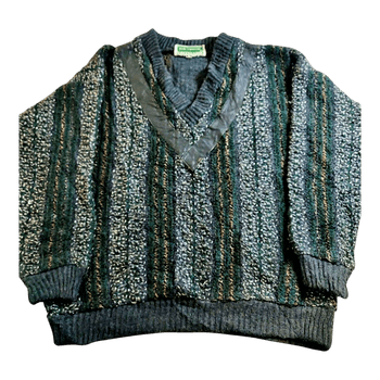 Vintage neule nahkayksityiskohdilla - Made in England - Vihreä, Harmaa - M/L