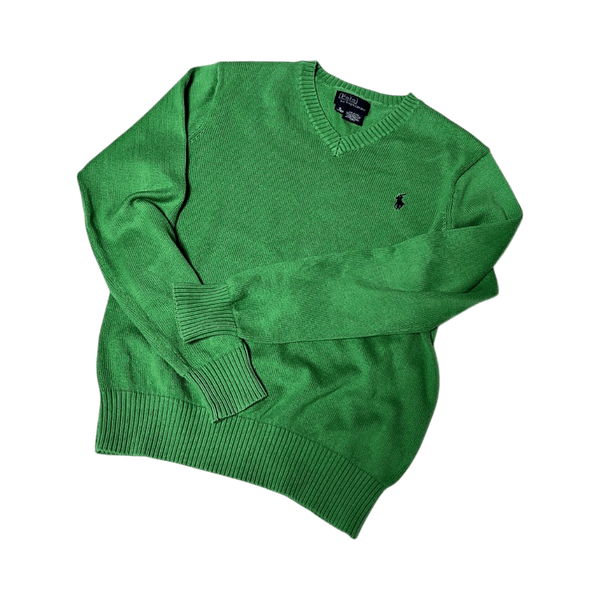 Polo Ralph Lauren green kids unisex V-neck sweater size S (134 - 146 cm) 9-10 yrs