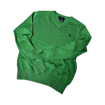 Polo Ralph Lauren green kids unisex V-neck sweater size S (134 - 146 cm) 9-10 yrs
