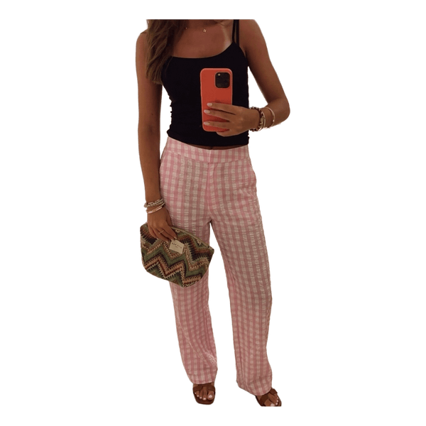Pink checkered trousers