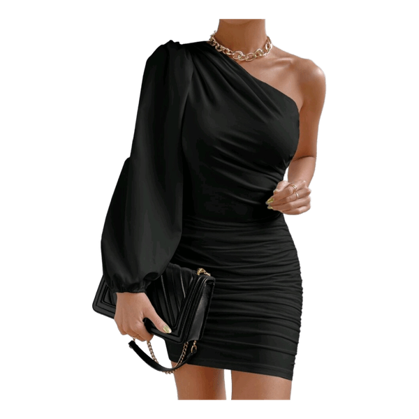 Black one-shoulder mini dress