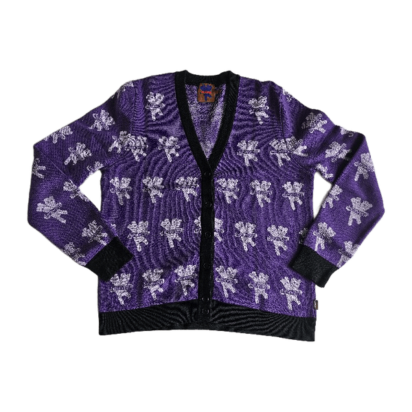 Purple logo knit cardigan